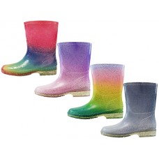 RB-59 - Wholesale Children's "Easy USA" Water Proof Soft Plain Rubber Rain Boots ( *Asst. Glitter Multi Purple, Glitter Multi Green, Glitter Multi Pink & Glitter Multi Yellow  ) 